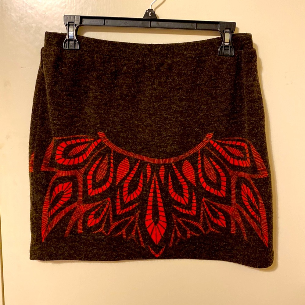 Short 16 inch Aztec orange sweater skirt